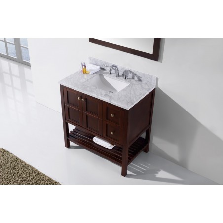 Winterfell 36" Single Bathroom Vanity in Cherry with Marble Top and Square Sink with Mirror