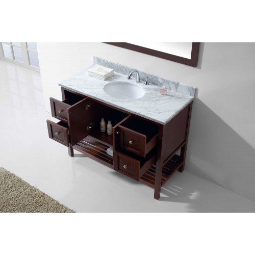 Winterfell 48" Single Bathroom Vanity in Cherry with Marble Top and Round Sink with Mirror