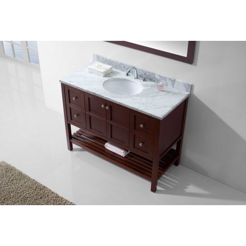 Winterfell 48" Single Bathroom Vanity in Cherry with Marble Top and Round Sink with Mirror