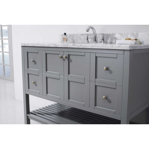 Winterfell 48" Single Bathroom Vanity in Grey with Marble Top and Round Sink with Mirror