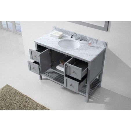 Winterfell 48" Single Bathroom Vanity in Grey with Marble Top and Round Sink with Mirror