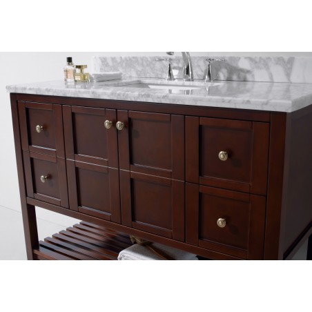 Winterfell 48" Single Bathroom Vanity in Cherry with Marble Top and Square Sink with Mirror