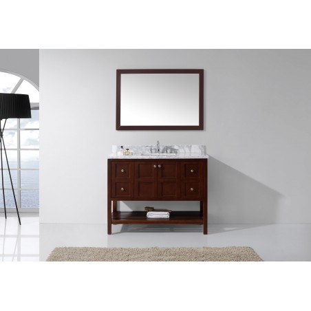 Winterfell 48" Single Bathroom Vanity in Cherry with Marble Top and Square Sink with Mirror