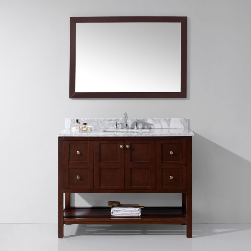 Winterfell 48" Single Bathroom Vanity in Cherry with Marble Top and Square Sink with Mirror