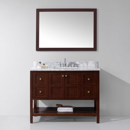 Winterfell 48" Single Bathroom Vanity in Cherry with Marble Top and Square Sink with Mirror