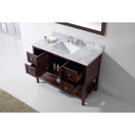 Winterfell 48" Single Bathroom Vanity in Cherry with Marble Top and Square Sink with Mirror