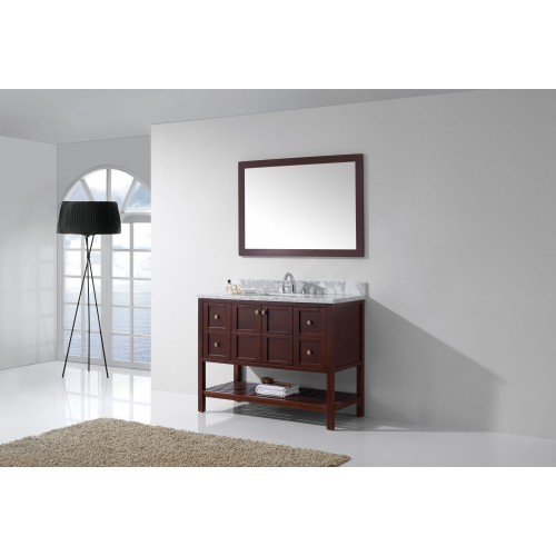 Winterfell 48" Single Bathroom Vanity in Cherry with Marble Top and Square Sink with Mirror