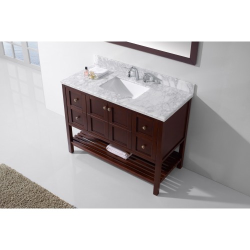 Winterfell 48" Single Bathroom Vanity in Cherry with Marble Top and Square Sink with Mirror