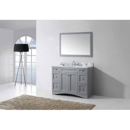 Elise 48" Single Bathroom Vanity in Grey with Marble Top and Round Sink with Mirror