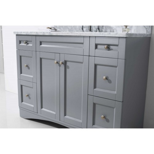 Elise 48" Single Bathroom Vanity in Grey with Marble Top and Round Sink with Mirror