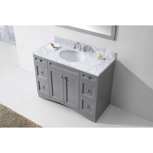 Elise 48" Single Bathroom Vanity in Grey with Marble Top and Round Sink with Mirror