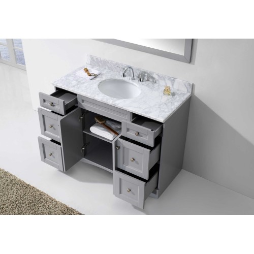 Elise 48" Single Bathroom Vanity in Grey with Marble Top and Round Sink with Mirror