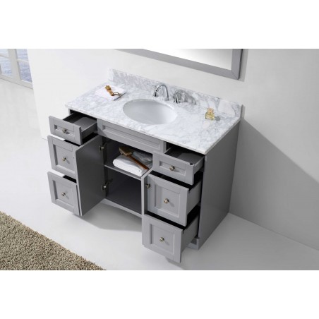 Elise 48" Single Bathroom Vanity in Grey with Marble Top and Round Sink with Mirror