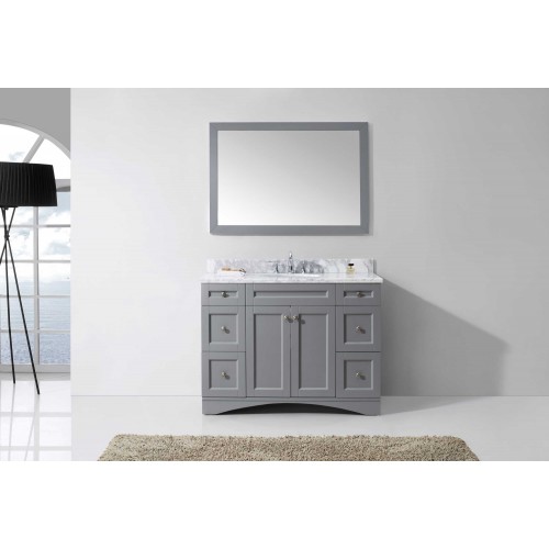 Elise 48" Single Bathroom Vanity in Grey with Marble Top and Round Sink with Mirror