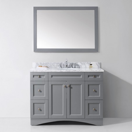 Elise 48" Single Bathroom Vanity in Grey with Marble Top and Round Sink with Mirror