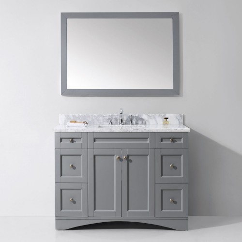Elise 48" Single Bathroom Vanity in Grey with Marble Top and Square Sink with Mirror