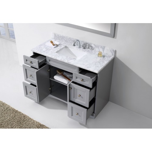 Elise 48" Single Bathroom Vanity in Grey with Marble Top and Square Sink with Mirror