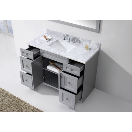 Elise 48" Single Bathroom Vanity in Grey with Marble Top and Square Sink with Mirror