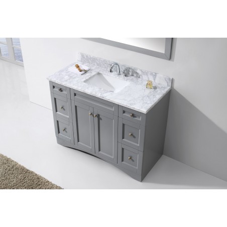 Elise 48" Single Bathroom Vanity in Grey with Marble Top and Square Sink with Mirror