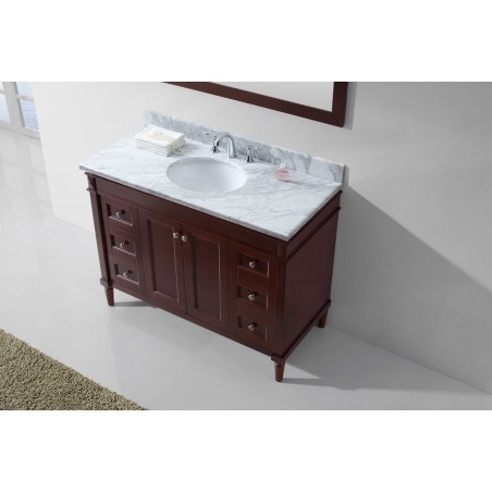 Tiffany 48" Single Bathroom Vanity in Cherry with Marble Top and Round Sink with Mirror