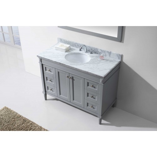 Tiffany 48" Single Bathroom Vanity in Grey with Marble Top and Round Sink with Mirror