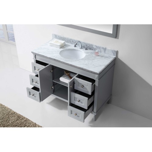 Tiffany 48" Single Bathroom Vanity in Grey with Marble Top and Round Sink with Mirror