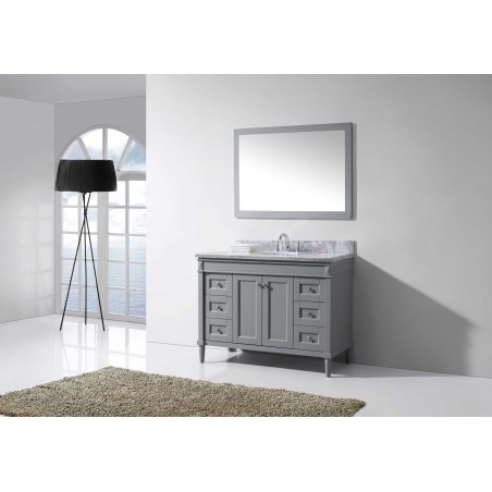 Tiffany 48" Single Bathroom Vanity in Grey with Marble Top and Round Sink with Mirror