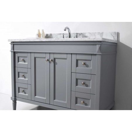 Tiffany 48" Single Bathroom Vanity in Grey with Marble Top and Round Sink with Mirror