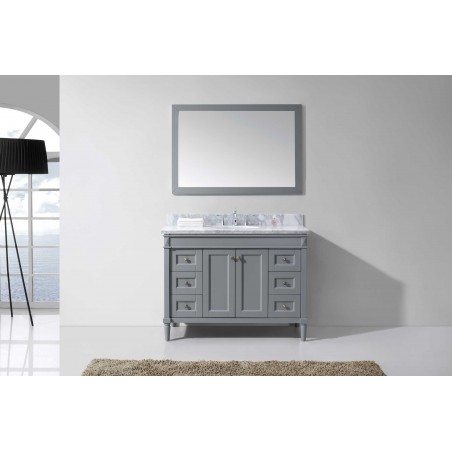 Tiffany 48" Single Bathroom Vanity in Grey with Marble Top and Round Sink with Mirror