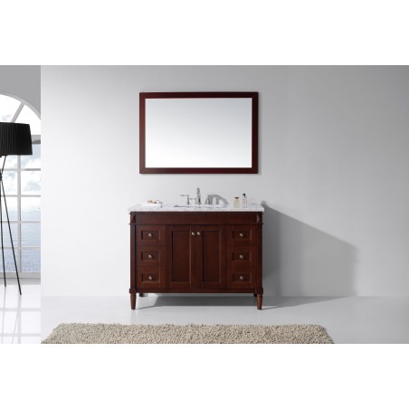 Tiffany 48" Single Bathroom Vanity in Cherry with Marble Top and Square Sink with Mirror