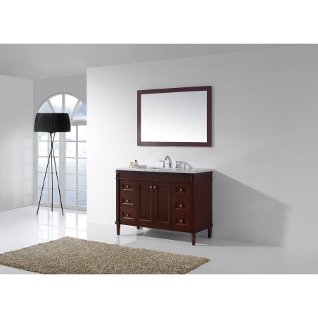 Tiffany 48" Single Bathroom Vanity in Cherry with Marble Top and Square Sink with Mirror