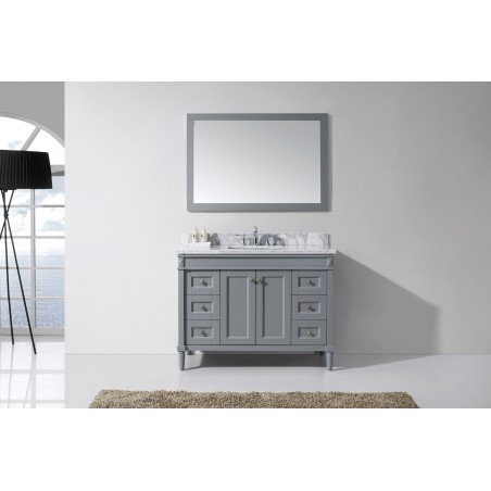 Tiffany 48" Single Bathroom Vanity in Grey with Marble Top and Square Sink with Mirror
