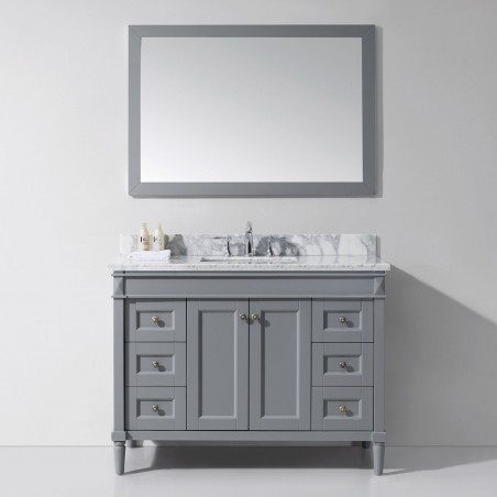 Tiffany 48" Single Bathroom Vanity in Grey with Marble Top and Square Sink with Mirror