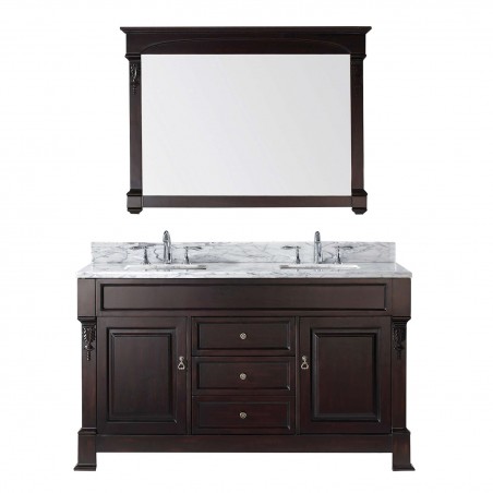 Huntshire 60" Double Bathroom Vanity in Dark Walnut with Marble Top and Square Sink with Mirror