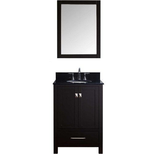 Caroline Avenue 24" Single Bathroom Vanity in Espresso with Black Galaxy Granite Top and Round Sink with Mirror