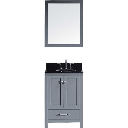 Caroline Avenue 24" Single Bathroom Vanity in Grey with Black Galaxy Granite Top and Round Sink with Mirror