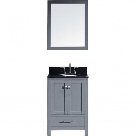 Caroline Avenue 24" Single Bathroom Vanity in Grey with Black Galaxy Granite Top and Round Sink with Mirror