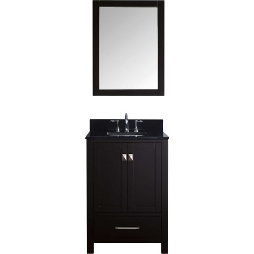 Caroline Avenue 24" Single Bathroom Vanity in Espresso with Black Galaxy Granite Top and Square Sink with Mirror
