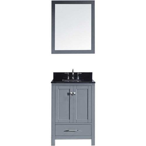 Caroline Avenue 24" Single Bathroom Vanity in Grey with Black Galaxy Granite Top and Square Sink with Mirror