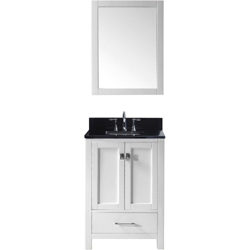 Caroline Avenue 24" Single Bathroom Vanity in White with Black Galaxy Granite Top and Square Sink with Mirror