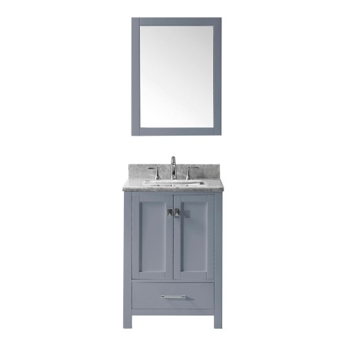 Caroline Avenue 24" Single Bathroom Vanity in Grey with Marble Top and Square Sink with Mirror