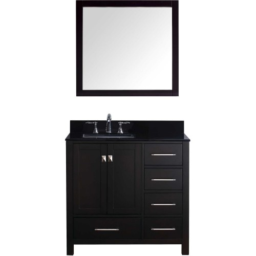 Caroline Avenue 36" Single Bathroom Vanity in Espresso with Black Galaxy Granite Top and Square Sink with Mirror