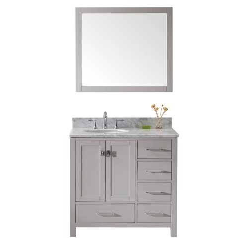 Caroline Avenue 36" Single Bathroom Vanity in Cashmere Grey with Marble Top and Round Sink with Mirror