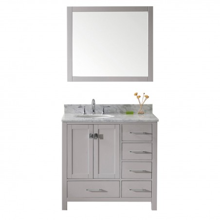 Caroline Avenue 36" Single Bathroom Vanity in Cashmere Grey with Marble Top and Round Sink with Mirror