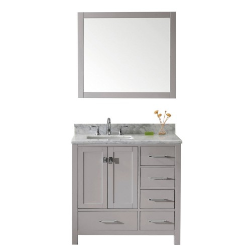 Caroline Avenue 36" Single Bathroom Vanity in Cashmere Grey with Marble Top and Square Sink with Mirror