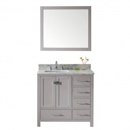 Caroline Avenue 36" Single Bathroom Vanity in Cashmere Grey with Marble Top and Square Sink with Mirror