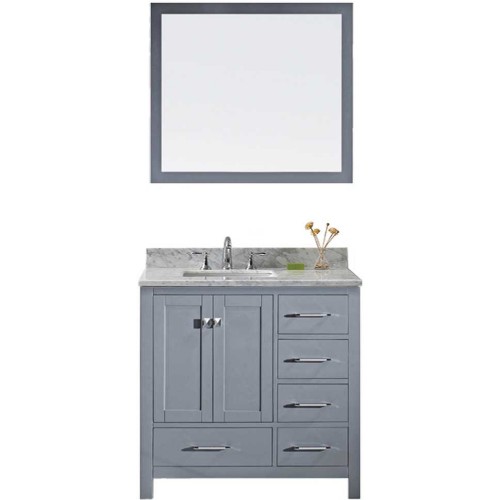 Caroline Avenue 36" Single Bathroom Vanity in Grey with Marble Top and Square Sink with Mirror
