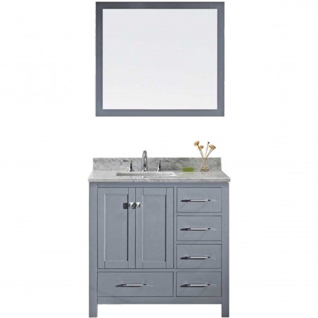 Caroline Avenue 36" Single Bathroom Vanity in Grey with Marble Top and Square Sink with Mirror