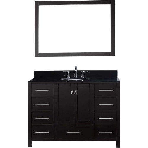 Caroline Avenue 48" Single Bathroom Vanity in Espresso with Black Galaxy Granite Top and Round Sink with Mirror