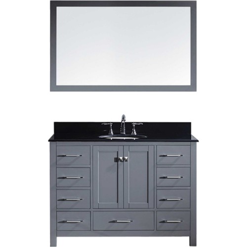 Caroline Avenue 48" Single Bathroom Vanity in Grey with Black Galaxy Granite Top and Round Sink with Mirror